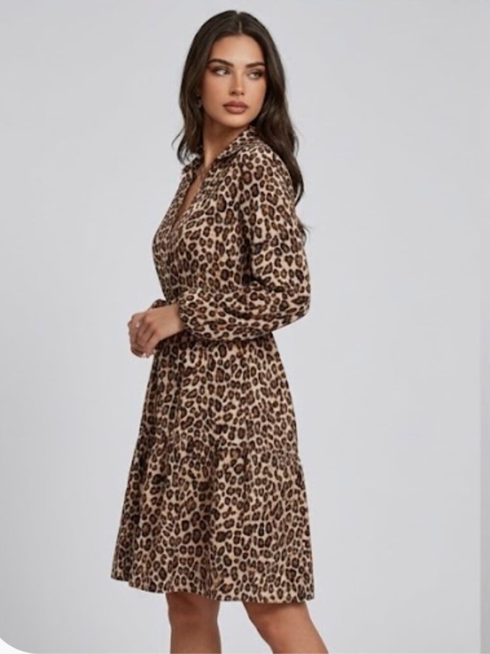 LAST ONE 🔥 Leopard Print Lantern Sleeve Ruffle Hem Dress - Picture 4 of 7